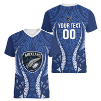Auckland 2026 Rugby Custom Women V-Neck T-Shirt NZ Maori Silver Fern