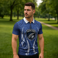 Auckland 2026 Rugby Custom Zipper Polo Shirt NZ Maori Silver Fern LT14 - Polynesian Pride