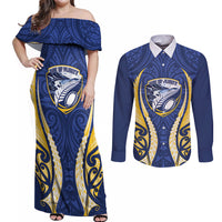 Bay of Plenty 2026 Rugby Custom Couples Matching Off Shoulder Maxi Dress and Long Sleeve Button Shirt NZ Maori Silver Fern LT14 Blue - Polynesian Pride