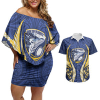 Bay of Plenty 2026 Rugby Custom Couples Matching Off Shoulder Short Dress and Hawaiian Shirt NZ Maori Silver Fern LT14 Blue - Polynesian Pride