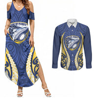 Bay of Plenty 2026 Rugby Custom Couples Matching Summer Maxi Dress and Long Sleeve Button Shirt NZ Maori Silver Fern LT14 Blue - Polynesian Pride