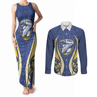 Bay of Plenty 2026 Rugby Custom Couples Matching Tank Maxi Dress and Long Sleeve Button Shirt NZ Maori Silver Fern LT14 Blue - Polynesian Pride