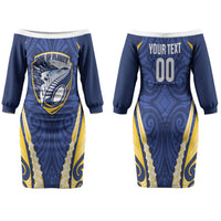 Bay of Plenty 2026 Rugby Custom Family Matching Off The Shoulder Long Sleeve Dress and Hawaiian Shirt NZ Maori Silver Fern LT14 Mom's Dress Blue - Polynesian Pride