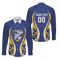 Bay of Plenty 2026 Rugby Custom Family Matching Off The Shoulder Long Sleeve Dress and Hawaiian Shirt NZ Maori Silver Fern LT14 Dad's Shirt - Long Sleeve Blue - Polynesian Pride