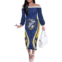 Bay of Plenty 2026 Rugby Custom Family Matching Off The Shoulder Long Sleeve Dress and Hawaiian Shirt NZ Maori Silver Fern LT14 Mom's Dress Blue - Polynesian Pride