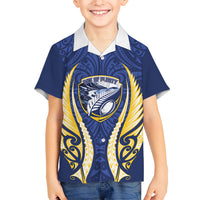 Bay of Plenty 2026 Rugby Custom Family Matching Off The Shoulder Long Sleeve Dress and Hawaiian Shirt NZ Maori Silver Fern LT14 Son's Shirt Blue - Polynesian Pride