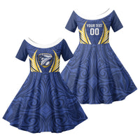 Bay of Plenty 2026 Rugby Custom Family Matching Puletasi and Hawaiian Shirt NZ Maori Silver Fern LT14 Daughter's Dress Blue - Polynesian Pride