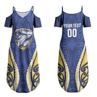 Bay of Plenty 2026 Rugby Custom Family Matching Summer Maxi Dress and Hawaiian Shirt NZ Maori Silver Fern LT14 Mom's Dress Blue - Polynesian Pride