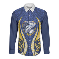 Bay of Plenty 2026 Rugby Custom Long Sleeve Button Shirt NZ Maori Silver Fern LT14 Unisex Blue - Polynesian Pride