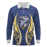 Bay of Plenty 2026 Rugby Custom Long Sleeve Polo Shirt NZ Maori Silver Fern LT14 Blue - Polynesian Pride
