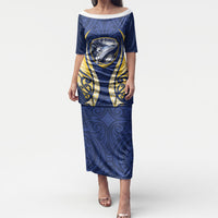 Bay of Plenty 2026 Rugby Custom Puletasi NZ Maori Silver Fern LT14 Long Dress Blue - Polynesian Pride