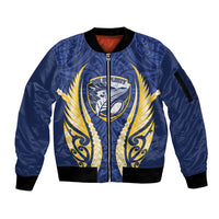Bay of Plenty 2026 Rugby Custom Sleeve Zip Bomber Jacket NZ Maori Silver Fern LT14 Unisex Blue - Polynesian Pride