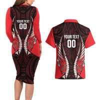 Canterbury 2026 Rugby Custom Couples Matching Long Sleeve Bodycon Dress and Hawaiian Shirt NZ Maori Silver Fern LT14 - Polynesian Pride