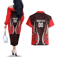 Canterbury 2026 Rugby Custom Couples Matching Off The Shoulder Long Sleeve Dress and Hawaiian Shirt NZ Maori Silver Fern LT14 - Polynesian Pride