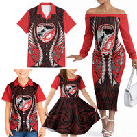 Canterbury 2026 Rugby Custom Family Matching Off The Shoulder Long Sleeve Dress and Hawaiian Shirt NZ Maori Silver Fern LT14 - Polynesian Pride