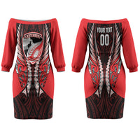 Canterbury 2026 Rugby Custom Family Matching Off The Shoulder Long Sleeve Dress and Hawaiian Shirt NZ Maori Silver Fern LT14 Mom's Dress Red - Polynesian Pride