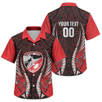 Canterbury 2026 Rugby Custom Family Matching Off The Shoulder Long Sleeve Dress and Hawaiian Shirt NZ Maori Silver Fern LT14 Son's Shirt Red - Polynesian Pride