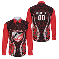Canterbury 2026 Rugby Custom Family Matching Summer Maxi Dress and Hawaiian Shirt NZ Maori Silver Fern LT14 Dad's Shirt - Long Sleeve Red - Polynesian Pride