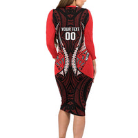 Canterbury 2026 Rugby Custom Long Sleeve Bodycon Dress NZ Maori Silver Fern LT14 - Polynesian Pride