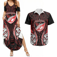 Counties Manukau 2026 Rugby Custom Couples Matching Summer Maxi Dress and Hawaiian Shirt NZ Maori Silver Fern LT14 Red - Polynesian Pride