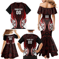 Counties Manukau 2026 Rugby Custom Family Matching Mermaid Dress and Hawaiian Shirt NZ Maori Silver Fern LT14 Mom's Dress Red - Polynesian Pride