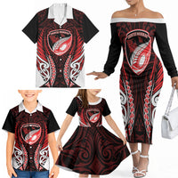 Counties Manukau 2026 Rugby Custom Family Matching Off The Shoulder Long Sleeve Dress and Hawaiian Shirt NZ Maori Silver Fern LT14 - Polynesian Pride