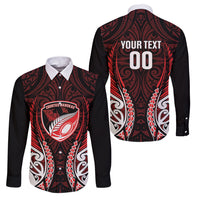 Counties Manukau 2026 Rugby Custom Family Matching Off The Shoulder Long Sleeve Dress and Hawaiian Shirt NZ Maori Silver Fern LT14 Dad's Shirt - Long Sleeve Red - Polynesian Pride