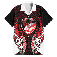 Counties Manukau 2026 Rugby Custom Family Matching Summer Maxi Dress and Hawaiian Shirt NZ Maori Silver Fern LT14 Dad's Shirt - Short Sleeve Red - Polynesian Pride