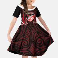 Counties Manukau 2026 Rugby Custom Kid Short Sleeve Dress NZ Maori Silver Fern LT14 KID Red - Polynesian Pride