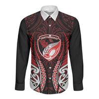 Counties Manukau 2026 Rugby Custom Long Sleeve Button Shirt NZ Maori Silver Fern LT14 Unisex Red - Polynesian Pride