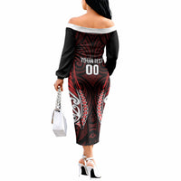 Counties Manukau 2026 Rugby Custom Off The Shoulder Long Sleeve Dress NZ Maori Silver Fern LT14 - Polynesian Pride