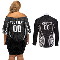Hawke's Bay 2026 Rugby Custom Couples Matching Off Shoulder Short Dress and Long Sleeve Button Shirt NZ Maori Silver Fern LT14 - Polynesian Pride