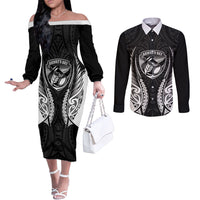 Hawke's Bay 2026 Rugby Custom Couples Matching Off The Shoulder Long Sleeve Dress and Long Sleeve Button Shirt NZ Maori Silver Fern LT14 Black - Polynesian Pride