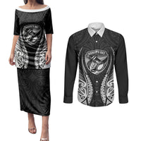 Hawke's Bay 2026 Rugby Custom Couples Matching Puletasi and Long Sleeve Button Shirt NZ Maori Silver Fern LT14 Black - Polynesian Pride