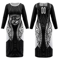 Hawke's Bay 2026 Rugby Custom Family Matching Long Sleeve Bodycon Dress and Hawaiian Shirt NZ Maori Silver Fern LT14 Mom's Dress Black - Polynesian Pride