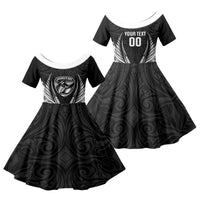Hawke's Bay 2026 Rugby Custom Family Matching Long Sleeve Bodycon Dress and Hawaiian Shirt NZ Maori Silver Fern LT14 Daughter's Dress Black - Polynesian Pride
