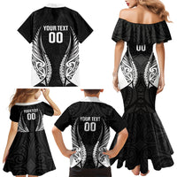 Hawke's Bay 2026 Rugby Custom Family Matching Mermaid Dress and Hawaiian Shirt NZ Maori Silver Fern LT14 Mom's Dress Black - Polynesian Pride