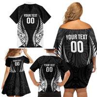 Hawke's Bay 2026 Rugby Custom Family Matching Off Shoulder Short Dress and Hawaiian Shirt NZ Maori Silver Fern LT14 - Polynesian Pride