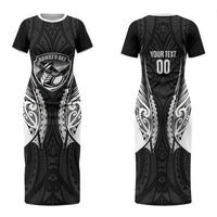 Hawke's Bay 2026 Rugby Custom Family Matching Short Sleeve Bodycon Dress and Hawaiian Shirt NZ Maori Silver Fern LT14 Mom's Dress Black - Polynesian Pride