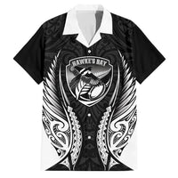 Hawke's Bay 2026 Rugby Custom Family Matching Summer Maxi Dress and Hawaiian Shirt NZ Maori Silver Fern LT14 Dad's Shirt - Short Sleeve Black - Polynesian Pride