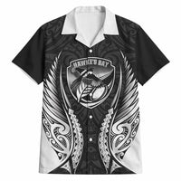 Hawke's Bay 2026 Rugby Custom Hawaiian Shirt NZ Maori Silver Fern LT14 Black - Polynesian Pride