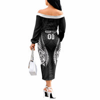 Hawke's Bay 2026 Rugby Custom Off The Shoulder Long Sleeve Dress NZ Maori Silver Fern LT14 - Polynesian Pride