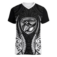 Hawke's Bay 2026 Rugby Custom Women V-Neck T-Shirt NZ Maori Silver Fern
