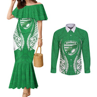 Manawatu 2026 Rugby Custom Couples Matching Mermaid Dress and Long Sleeve Button Shirt NZ Maori Silver Fern LT14 Green - Polynesian Pride