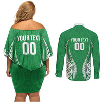 Manawatu 2026 Rugby Custom Couples Matching Off Shoulder Short Dress and Long Sleeve Button Shirt NZ Maori Silver Fern LT14 - Polynesian Pride