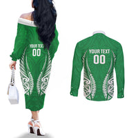 Manawatu 2026 Rugby Custom Couples Matching Off The Shoulder Long Sleeve Dress and Long Sleeve Button Shirt NZ Maori Silver Fern LT14 - Polynesian Pride