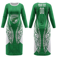 Manawatu 2026 Rugby Custom Family Matching Long Sleeve Bodycon Dress and Hawaiian Shirt NZ Maori Silver Fern LT14 Mom's Dress Green - Polynesian Pride
