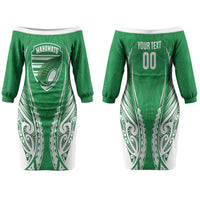 Manawatu 2026 Rugby Custom Family Matching Off The Shoulder Long Sleeve Dress and Hawaiian Shirt NZ Maori Silver Fern LT14 Mom's Dress Green - Polynesian Pride