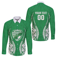 Manawatu 2026 Rugby Custom Family Matching Off The Shoulder Long Sleeve Dress and Hawaiian Shirt NZ Maori Silver Fern LT14 Dad's Shirt - Long Sleeve Green - Polynesian Pride