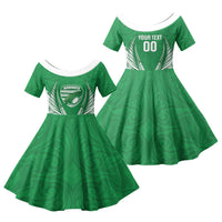 Manawatu 2026 Rugby Custom Family Matching Off The Shoulder Long Sleeve Dress and Hawaiian Shirt NZ Maori Silver Fern LT14 Daughter's Dress Green - Polynesian Pride